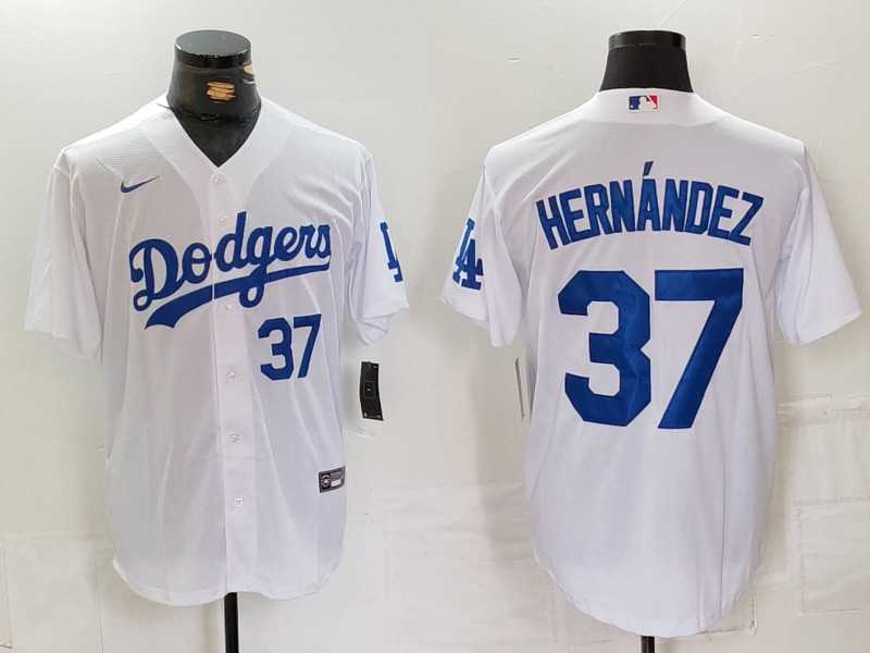 Mens Los Angeles Dodgers #37 Teoscar Hernandez Number White Cool Base Stitched Jerseys